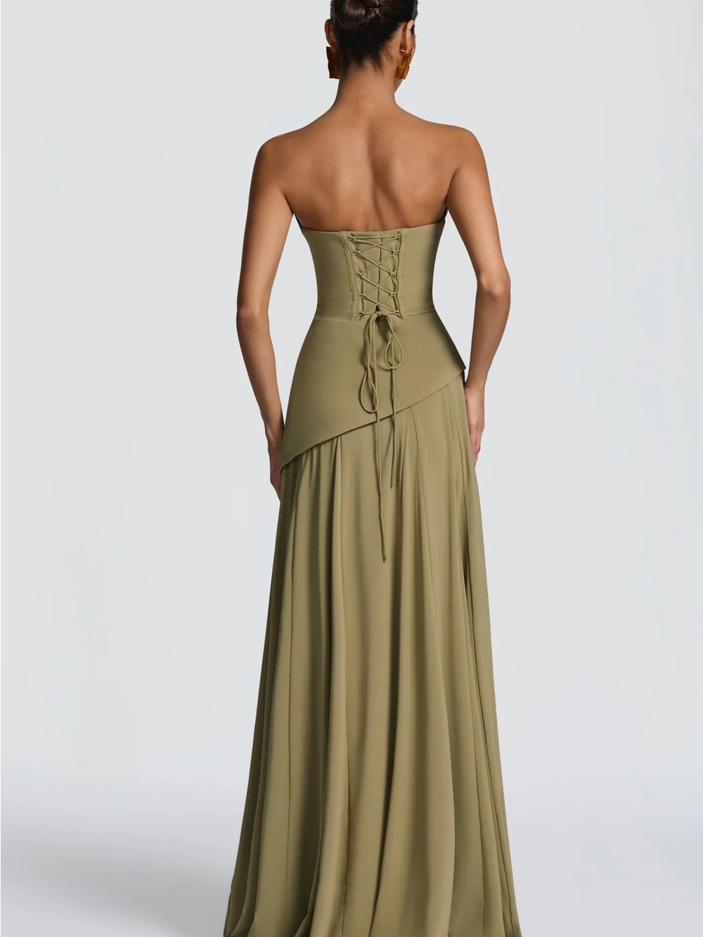 Elegant Olive Maxi Dress with Choker Neckline - Picture 4 of 7